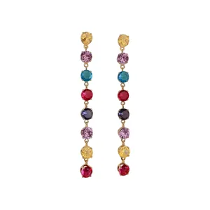 Élégantes boucles d'oreilles pendantes plaquées or 18 carats avec zircons colorés