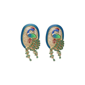 Vintage Chinese style 18K gold plated peacock enamel jewelry with green droplets