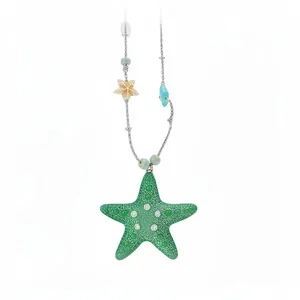 Green starfish pendant necklace for women with colorful beads summer beach vacation jewelry