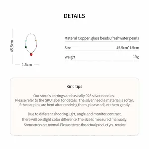 Spécifications détaillées du collier de perles en cœur avec taille et informations matières
