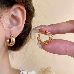 Eleganti orecchini a cerchio placcati in oro 18 carati con micro-pave per donna, lusso