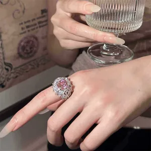 Elegant Copper Zirconia Open Ring For Women Pink Round Square Stone Adjustable Index Finger Ring European Luxury Hand Jewelry