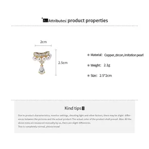 Detailed specifications of zircon pearl teardrop ear cuff with size measurements