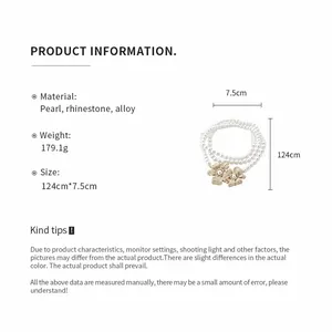 Detailed product information for retro pearl beaded flower necklace with size data.