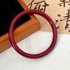 Vintage deep red round glass bangle with dried rose finish for Hanfu styling