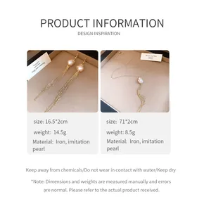 Product details for vintage tassel necklace and pearl drop earrings in gold finish.
