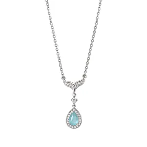 Collier élégant en forme de queue de baleine avec pendentif goutte en zircon bleu clair