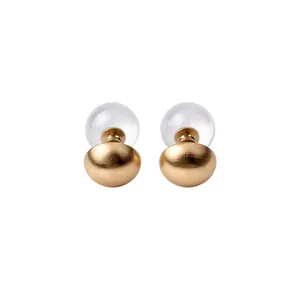 Elegant gold and clear glass double-bead stud earrings with an s925 silver needle