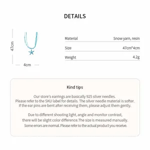 Detail view of resort style starfish necklace with size and material specifications