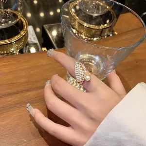 Anillo Ajustable Estilo Francés Alas para Mujer Aleación Oro Plata Perla Artificial Diamantes de Imitación Incrustados Diseño Elegante de Nicho