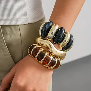 Western Style Contrast Marbling Acrylic Geometric Bangle Fashion Ins High End Personality Exaggerated Hand Jewelry For Women