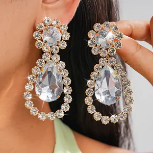 Orecchini a Bottone a Goccia Esagerati Con Perno in Argento per Donna Rame Placcato Oro Argento Strass Orecchini per Matrimonio Festa Gioielli