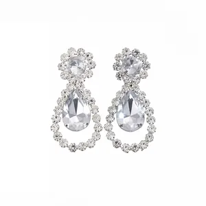 Orecchini pendenti a goccia d'acqua con strass brillanti e ago in argento per donna