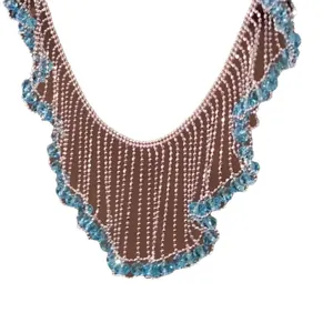 Elegant silver tassel necklace with blue beads in a classic French court style design