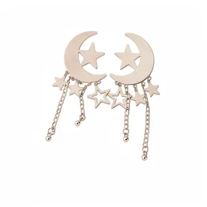 Elegant rose gold moon and star tassel earrings with celestial design for women