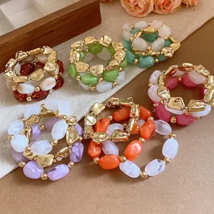 Irregular Geometric Acrylic High Elastic Bracelet For Women Retro Fashion Bangle Minimalist Light Luxury Metallic Jewelry