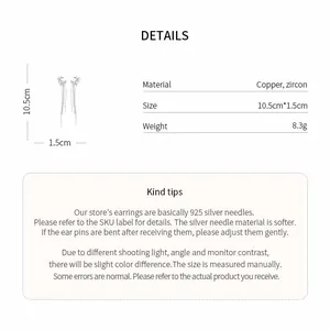 Specification detail for long star tassel ear bone clip showing copper and zircon material.