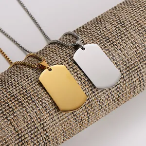 Minimalist Stainless Steel Square Dog Tag Pendant Necklace For Men Gold Silver Black Plated Mirror Finish Personalized Jewelry