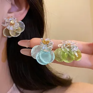 Summer Floral Shell Stud Earrings With 925 Sterling Silver Earring Post Rhinestone Vacation Sweet Fresh Style Jewelry For Women