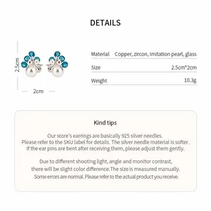 Detailed product specifications for French style zircon pearl earrings with 925 silver needles