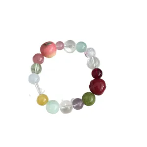 Sweet colorful beaded resin bracelet with apple charm for women, minimalist fashion jewelry