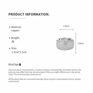 Detailed specifications for zircon-paved copper cuff earring showing dimensions and weight