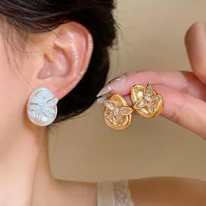 18K Gold Plated 925 Sterling Silver Post Butterfly Zirconia Stud Earrings Light Luxury Water Drop Ear Jewelry For Women