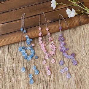 Frische mehrlagige Blumenhalskette mit Blütenblatt Quasten in Blau Pink Lila
