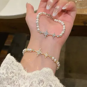 Magic Promise Light Luxury Artificial Pearl Star Bracelet Adjustable Zirconia Inlaid Gold Silver Plated Jewelry For Women