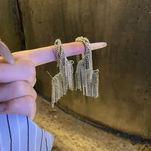 Elegant Palace style silver fringe tassel earrings with bead chain design for women