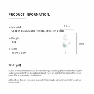 Detailed specifications for the fabric flower tassel necklace with material and size info.