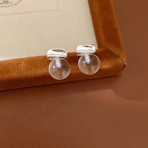 Minimalist Round Resin Ball Stud Earrings For Women With 925 Sterling Silver Earring Post Copper Rhinestone Geometric Jewelry