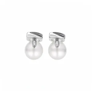 Elegant minimalist silver stud earrings with round white resin pearls for daily wear