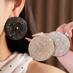 Pendientes redondos extragrandes con pavé de cristales brillantes para mujer