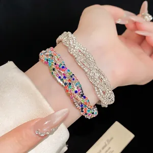 Vintage Multi-Layer Winding Bracelet For Women Rhinestone Inlaid Copper Bangle Fashion Retro Geometric Hand Jewelry Luxury Gift