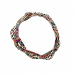 Elegant multi-layer wrap bracelet with colorful sparkling rhinestones on a silver finish