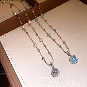Copper Zirconia Round Pendant Necklace For Women Elegant Fashion Artificial Pearl Clavicle Chain Jewelry Anniversary Gift