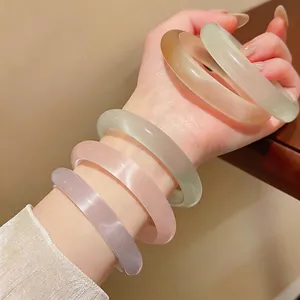 Brazalete Elegante de Piedra de Ojo de Gato Translúcido de Hielo Geométrico Moda Minimalista Pulido Joyería Brazalete Pulsera Para Mujer Regalo