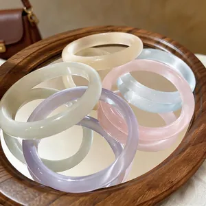 Elegantes brazaletes de piedra ojo de gato transparentes en varios colores pastel