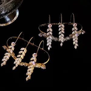Elegant zircon wheat spike rings for women featuring marquise cut stones and gold finish