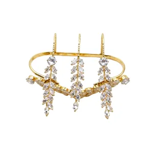 Elegant gold-plated multi-finger ring decorated with sparkling marquise zircon wheat ear dangles.