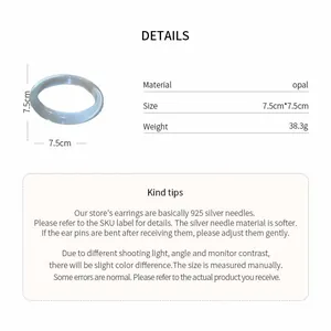 Especificaciones detalladas de la pulsera de ópalo blanco translúcido, talla y peso.