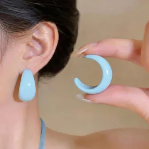 Korean Style Dopamine Candy Color C-Shaped Resin Stud Earrings For Women Sweet Ins Style Silver Earring Post Jewelry Gift