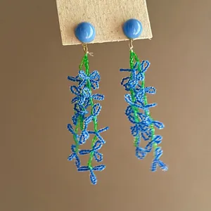 Handmade Blue Green Glass Beaded Flower Drop Earrings Women Summer Beach Resort Style Fashion Elegant Long Tassel Jewelry