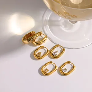 Elegant U-shaped gold stainless steel earrings with sparkling zircon stones for women