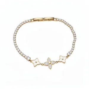 Elegant 18k gold plated tennis bracelet featuring zircon flowers and a secure buckle clasp