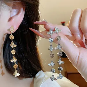 18k Gold Plated Butterfly Tassel Drop Earrings With 925 Sterling Silver Earring Post Zirconia Long Dangle Earrings For Women Jewelry