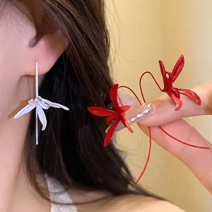 Vintage Metal Painted Flower Ear Hook Earrings With Silver Earring Post Matte Floral Niche Design Exquisite Light Luxury Women Jewelry