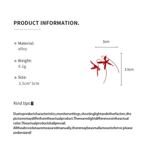 Detailed product information for red floral drop earrings featuring alloy material