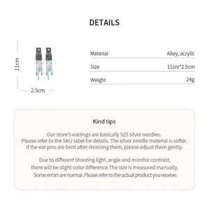 Acrylic tassel drop earrings with 925 silver needles, size 11cm x 2.5cm details.